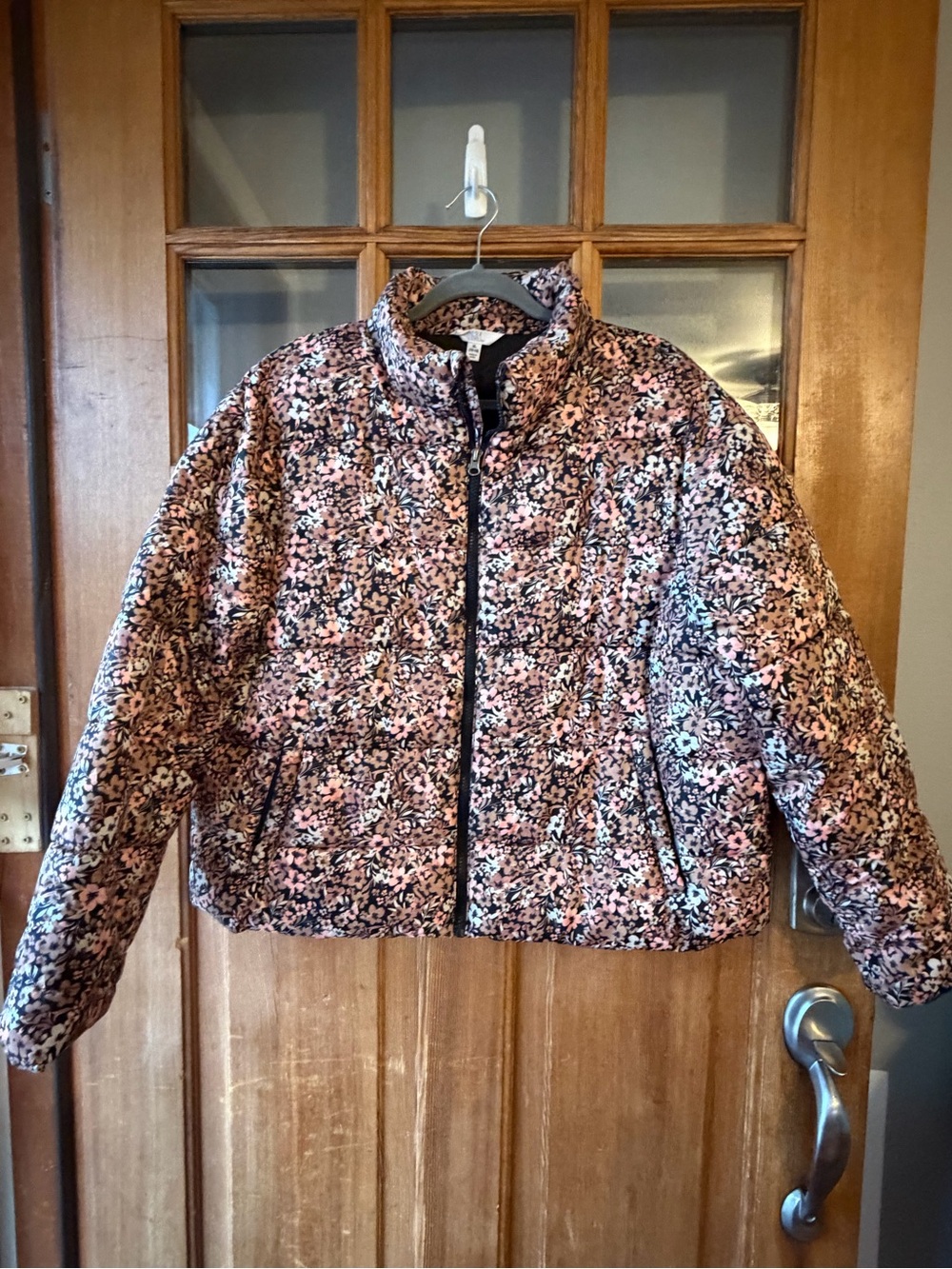 Time and Tru Pink and Black Floral Quilted Bomber Jacket